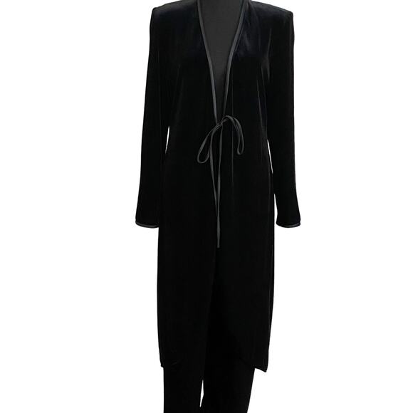 Velvet Pantsuit Satin Trim Long Jacket pull on pant, size 8 Alex Evening holiday - Picture 1 of 7